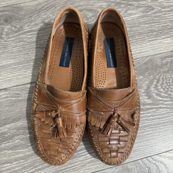 Giorgio Brutini Loafers Le Glove Mens Woven Brown Leather Tassel Shoes Sz 8‎ D main image 14